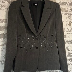 W by Worth Dark Gray Grommet-Embellished Women's Blazer